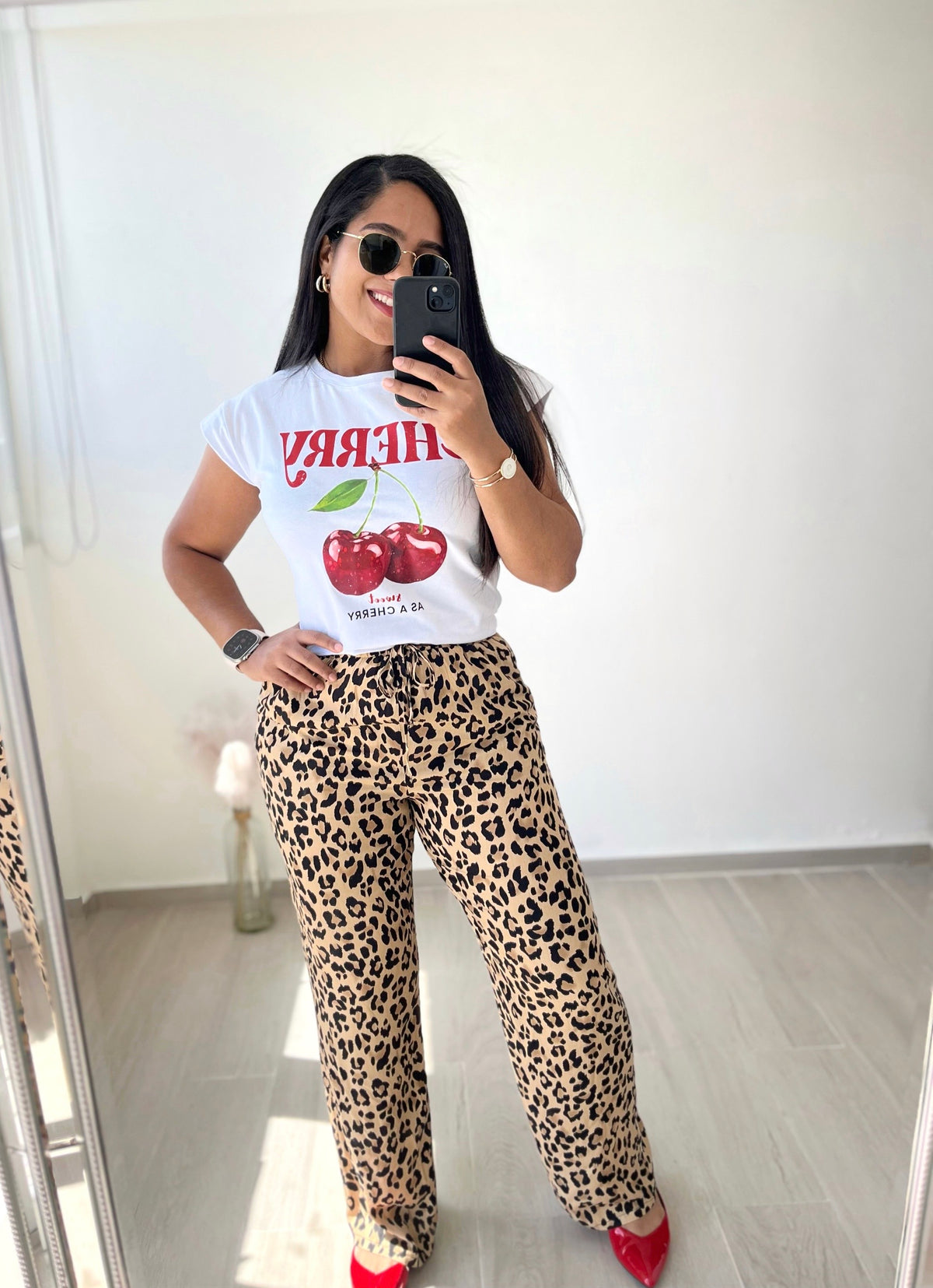 Animal print elastic waist pants